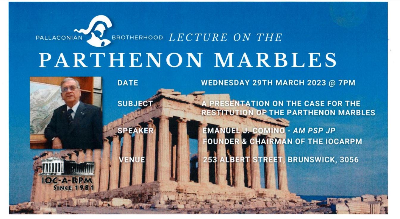Emanuel Comino, founder and Chair of the IOCARPM to present the Parthenon Marbles and the case for their reunification