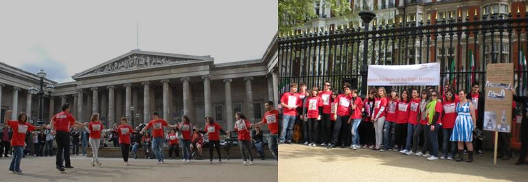 Students stage a peaceful protest at the British Museum, 03 May 2009