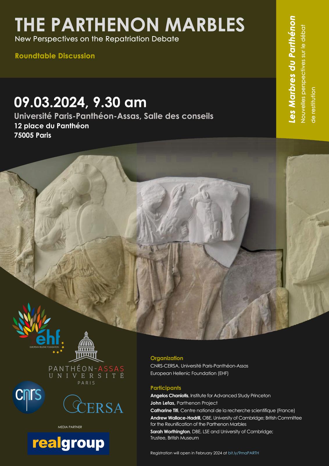 The Parthenon Marbles, New Perspective on the Repatriation Debate, a roundtable discussion, Paris 09 March 2024