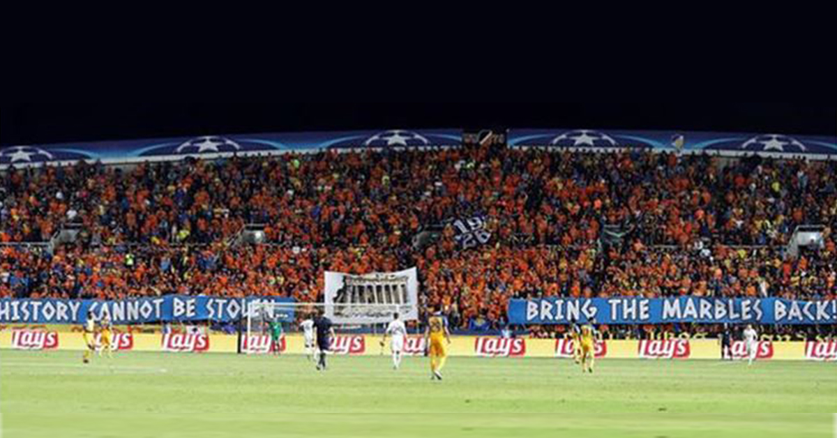 Football fans in Nicosia support the reunification of the Parthenon Marbles